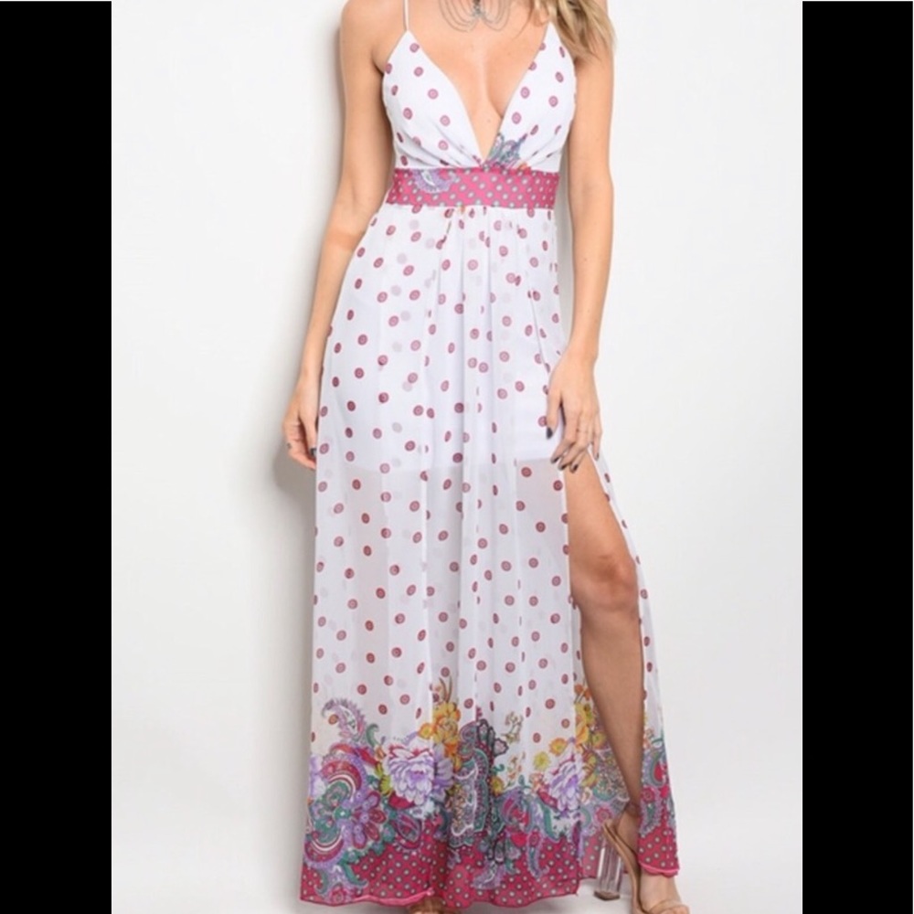 IVORY MAGENTA PRINT MAXI DRESS
